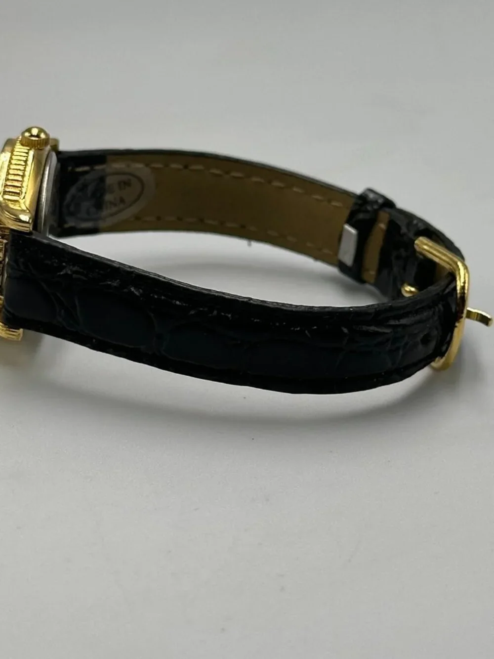 Helbros Watch Women Gold Tone Small 24MM Round Dial Black Band New Battery 8